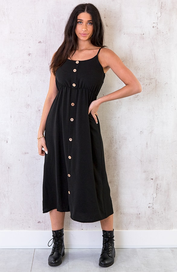 Midi Jurk Knopen Santorini Zwart – shoparchief