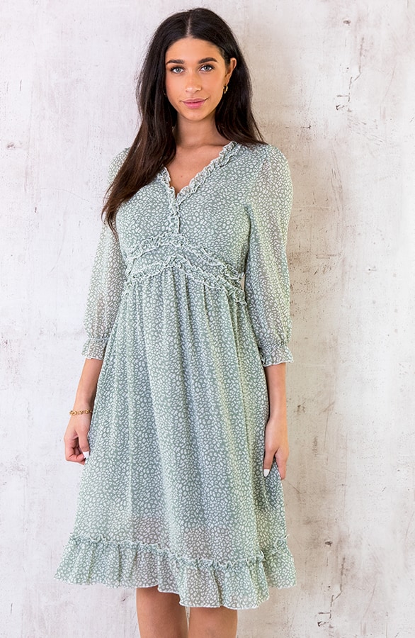 Midi Jurk Met Panterprint Mint – shoparchief, foto 7