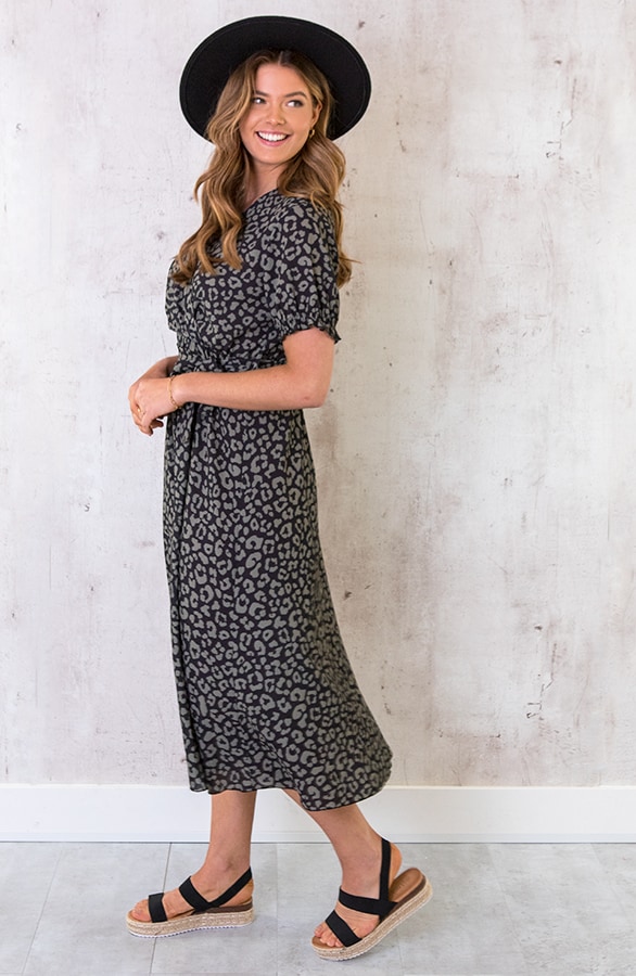 Midi Panterprint Jurk Zwart Army – shoparchief, foto 6