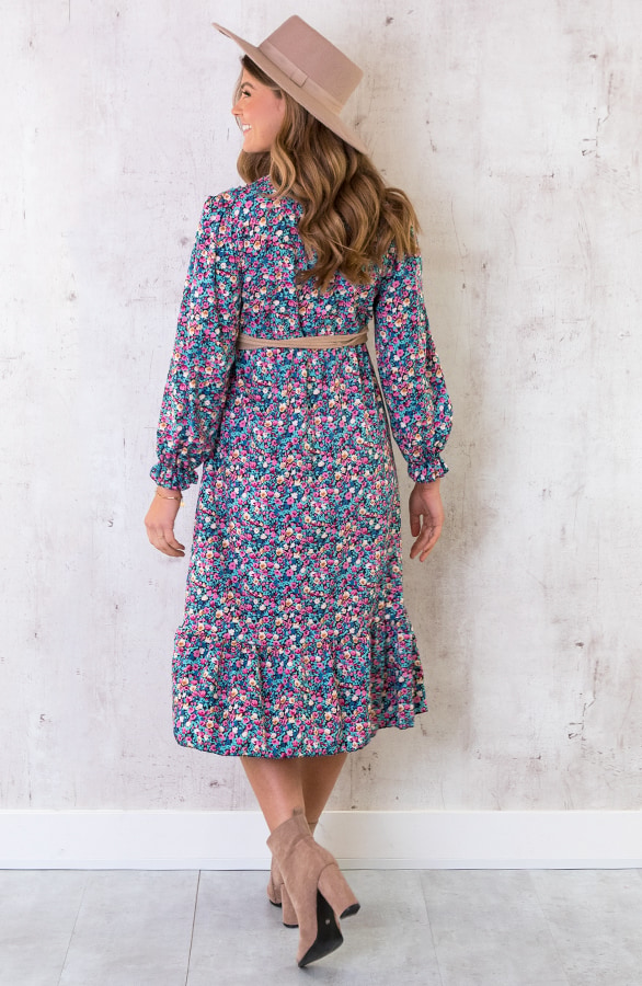 Midi Split Jurk Floral Blauw – shoparchief, foto 5