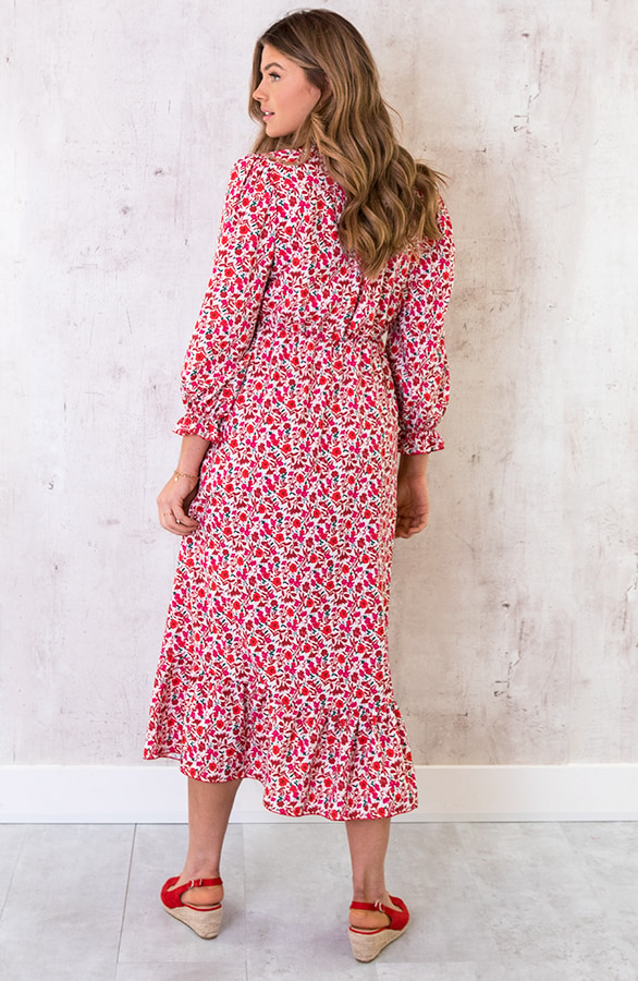 Midi Split Jurk Floral Rood – shoparchief, foto 7