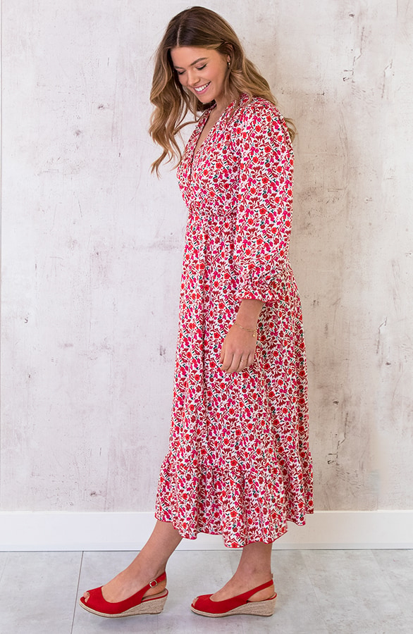 Midi Split Jurk Floral Rood – shoparchief, foto 6