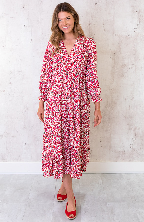 Midi Split Jurk Floral Rood – shoparchief, foto 5