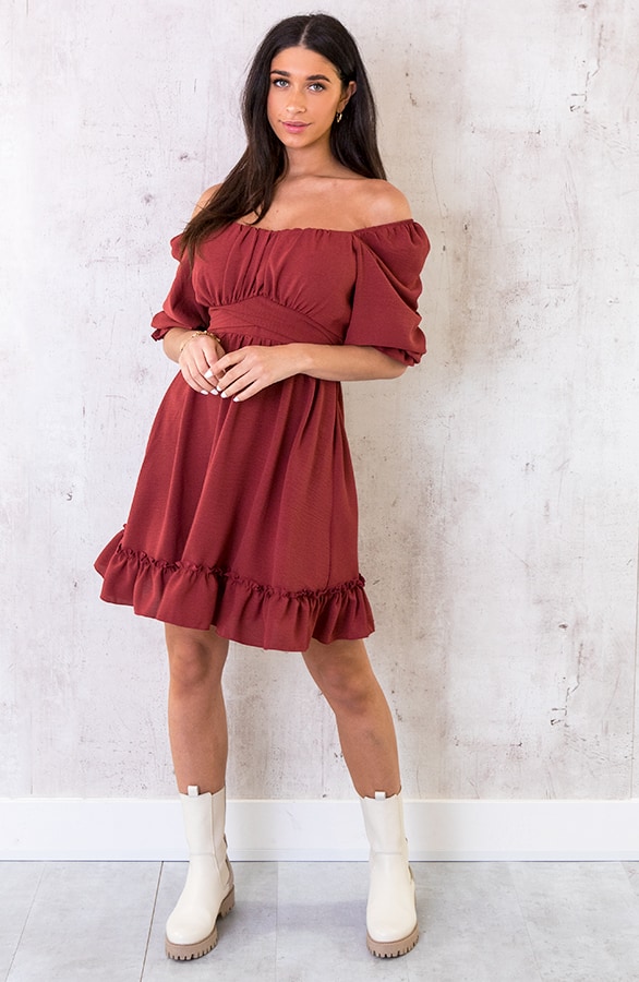 Offshoulder Strik Jurk Terracotta – shoparchief, foto 2