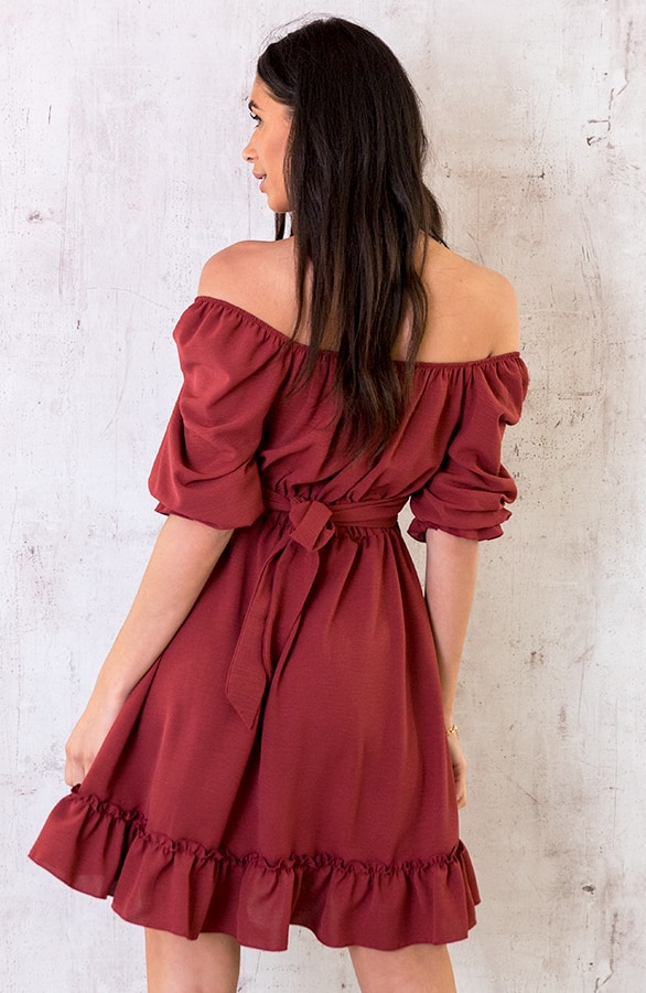 Offshoulder Strik Jurk Terracotta – shoparchief, foto 4