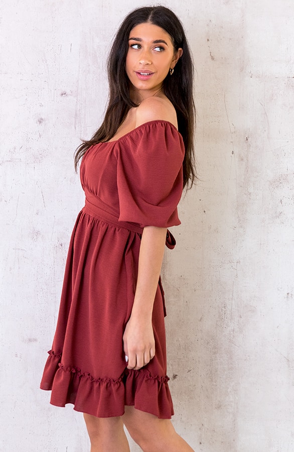Offshoulder Strik Jurk Terracotta – shoparchief, foto 3