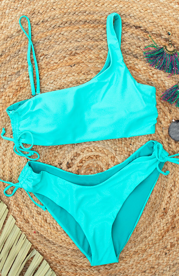One Shoulder Bikini Set Turquoise – shoparchief