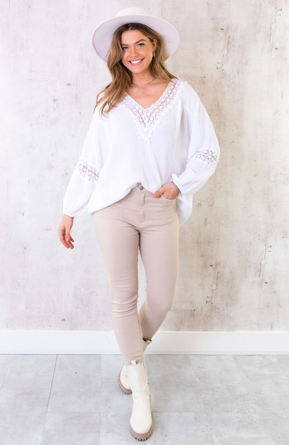 Oversized Katoenen Blouse Wit – shoparchief, foto 2