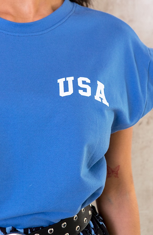Oversized USA Top Jeansblauw – shoparchief, foto 3