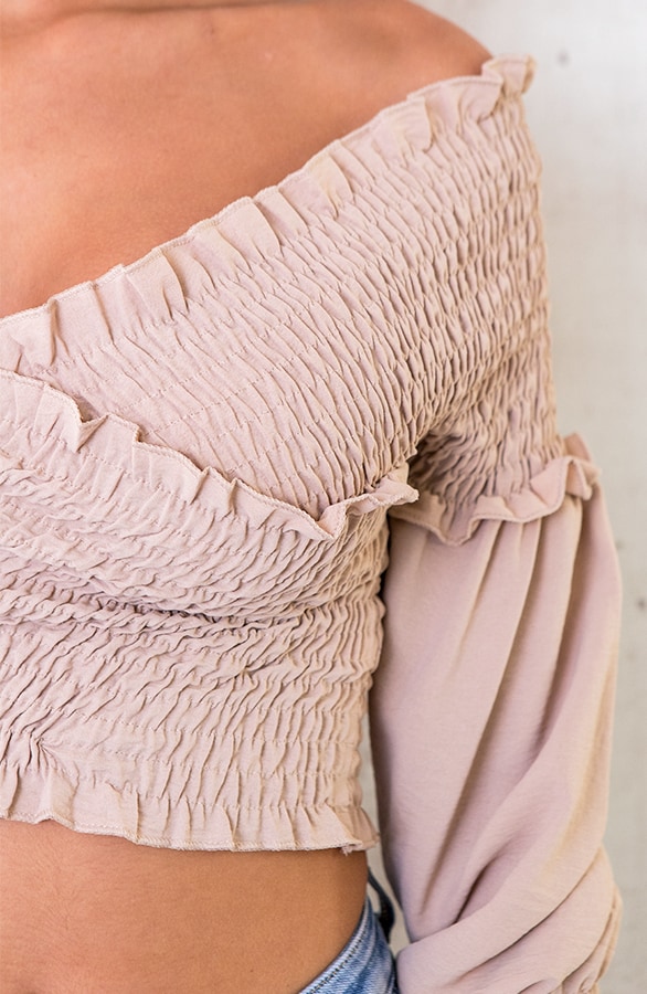 Overslag Crop Top Smocked Beige – shoparchief, foto 3