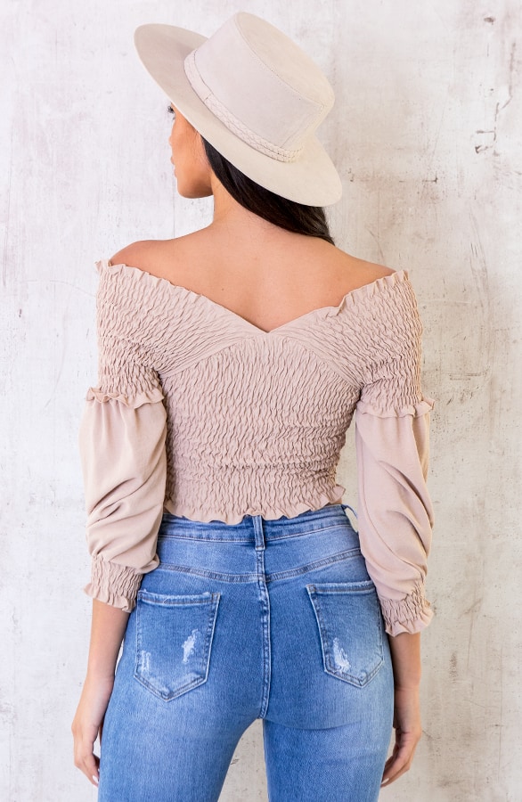 Overslag Crop Top Smocked Beige – shoparchief, foto 4