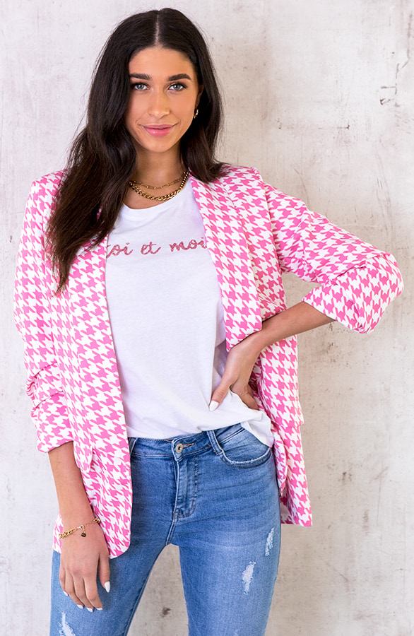 Pied De Poule Blazer Roze – shoparchief