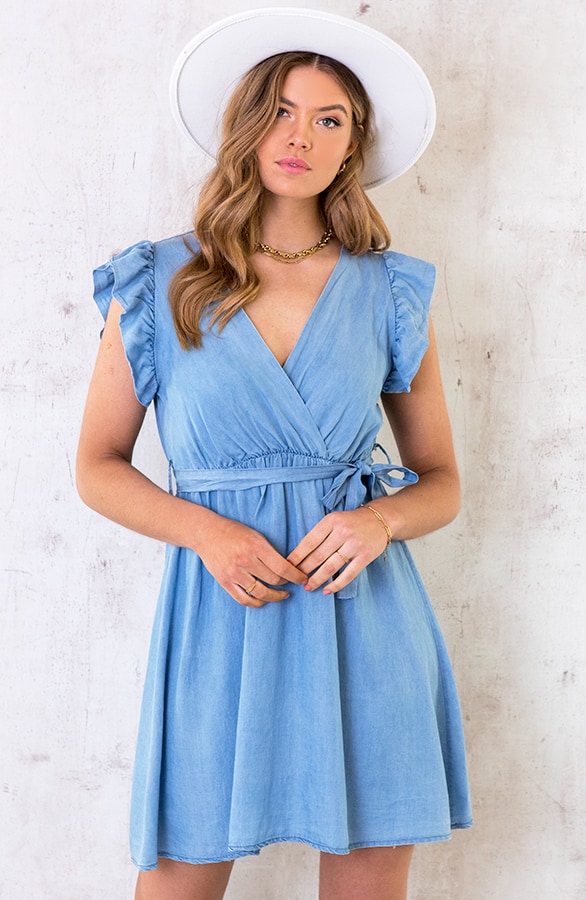 Ruches Jurk Denim Light – shoparchief