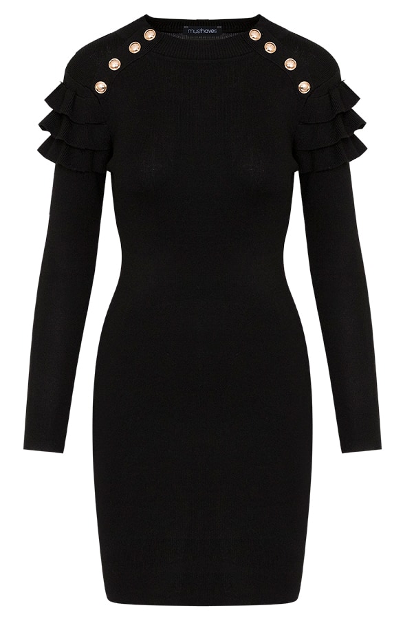 Ruffle Jurk Met Gouden Details Zwart – shoparchief