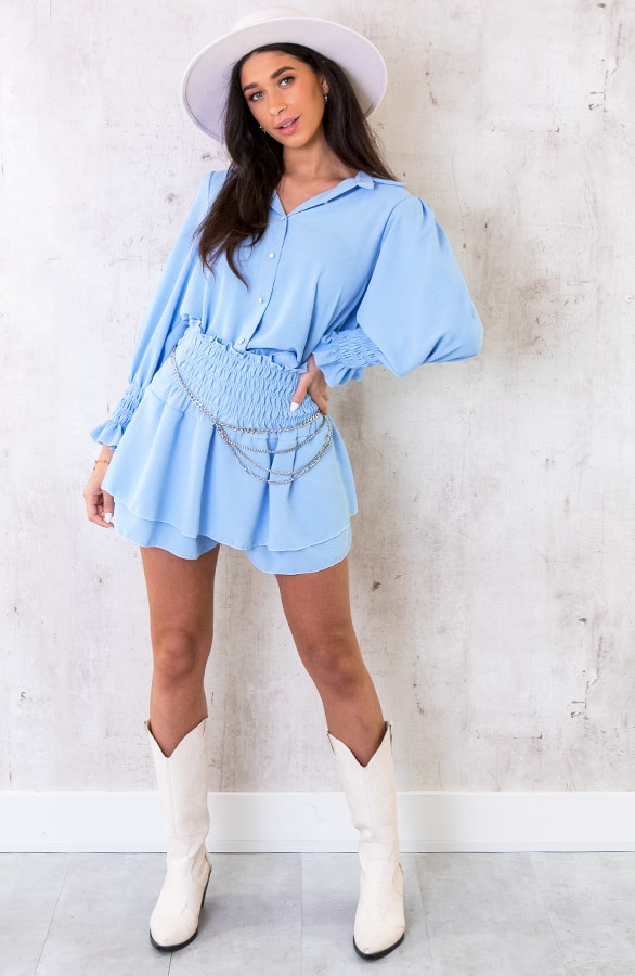 Knopen Blouse Dames Babyblauw – shoparchief, foto 4