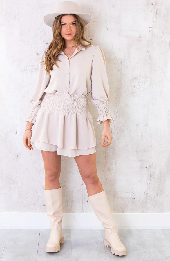 Knopen Blouse Dames Beige – shoparchief, foto 6