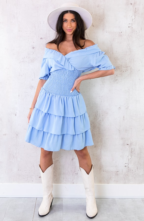 Smocked Waist Lagen Jurk Babyblauw – shoparchief