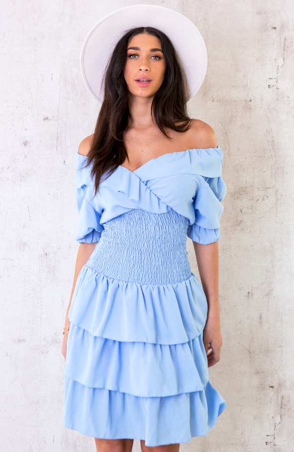 Smocked Waist Lagen Jurk Babyblauw – shoparchief, foto 2