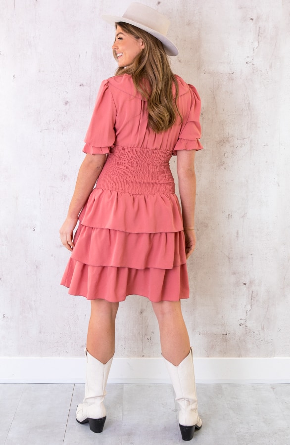 Smocked Waist Lagen Jurk Koraal – shoparchief, foto 4