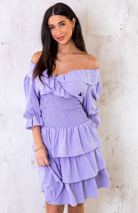 Smocked Waist Lagen Jurk Lila – shoparchief, foto 2