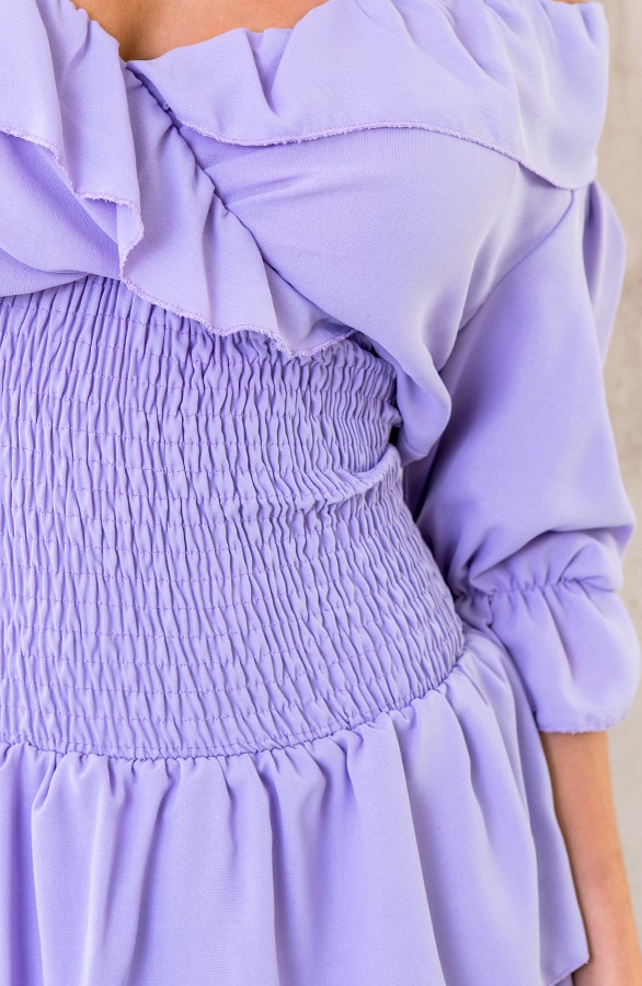 Smocked Waist Lagen Jurk Lila – shoparchief, foto 5
