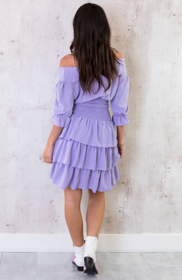 Smocked Waist Lagen Jurk Lila – shoparchief, foto 4