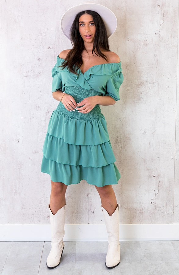 Smocked Waist Lagen Jurk Mint – shoparchief, foto 2