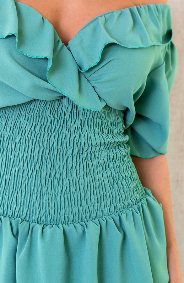 Smocked Waist Lagen Jurk Mint – shoparchief, foto 4
