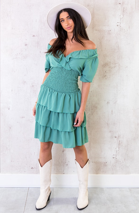 Smocked Waist Lagen Jurk Mint – shoparchief, foto 3