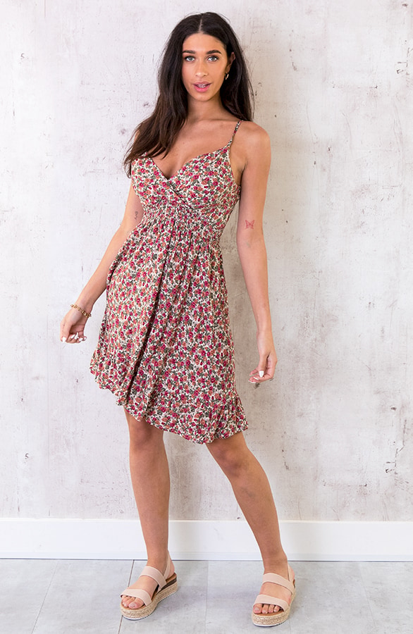 Spaghetti Jurk Bloemen Rood – shoparchief