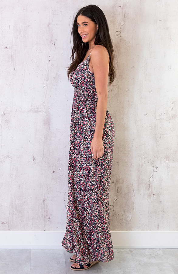 Spaghetti Maxi Jurk Bloemen Fuchsia – shoparchief, foto 3