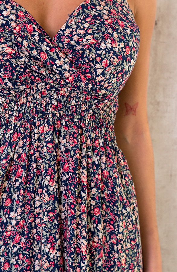 Spaghetti Maxi Jurk Bloemen Fuchsia – shoparchief, foto 4