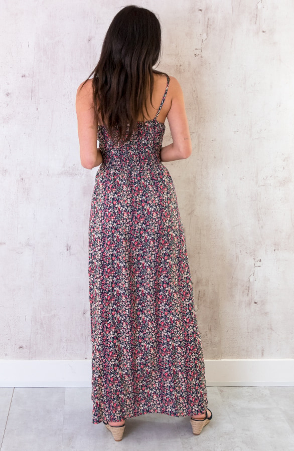 Spaghetti Maxi Jurk Bloemen Fuchsia – shoparchief, foto 5