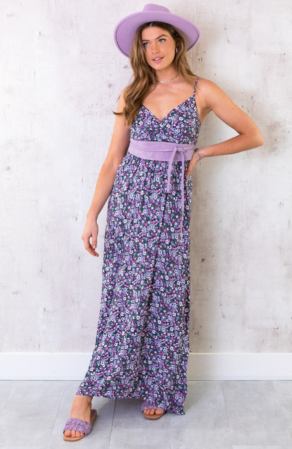 Spaghetti Maxi Jurk Bloemen Lila – shoparchief, foto 2