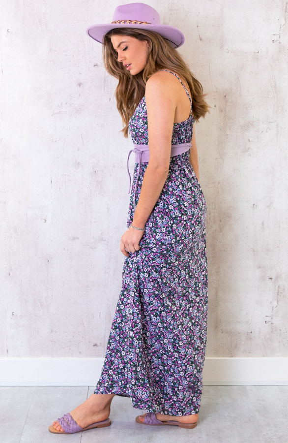 Spaghetti Maxi Jurk Bloemen Lila – shoparchief, foto 3