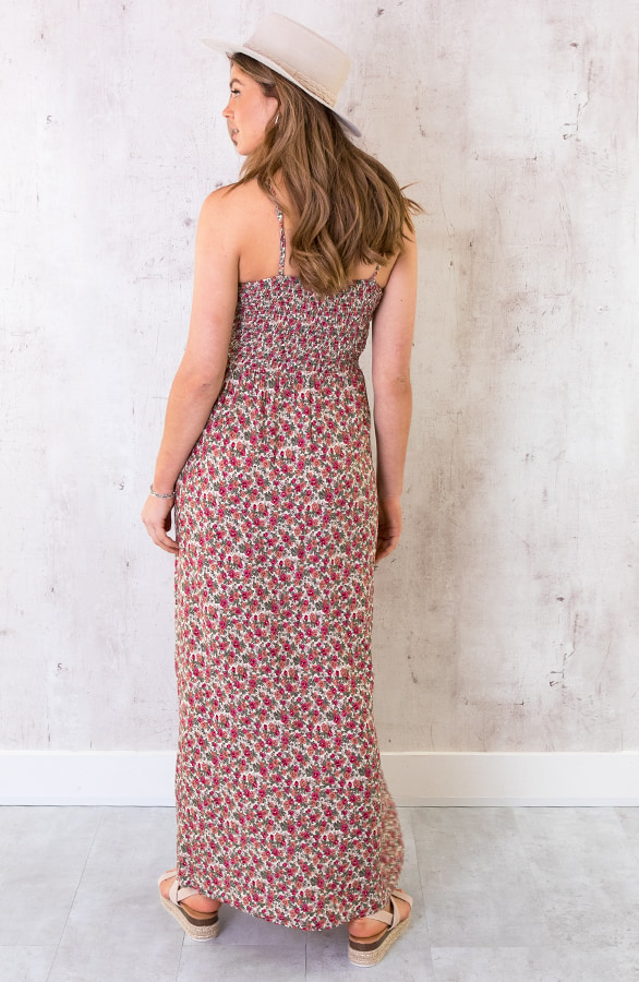 Spaghetti Maxi Jurk Bloemen Rood – shoparchief, foto 4
