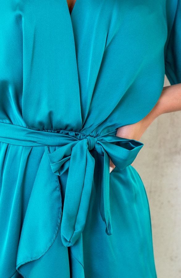 Zijden Ruches Jurk Turqouise – shoparchief, foto 4