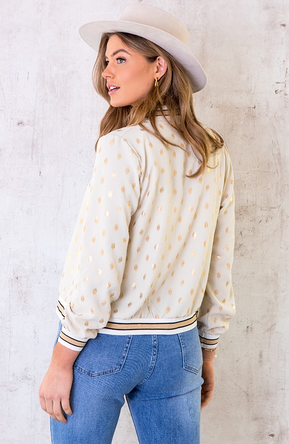 Bomber Jasje Metallic Feathers Beige – shoparchief, foto 3