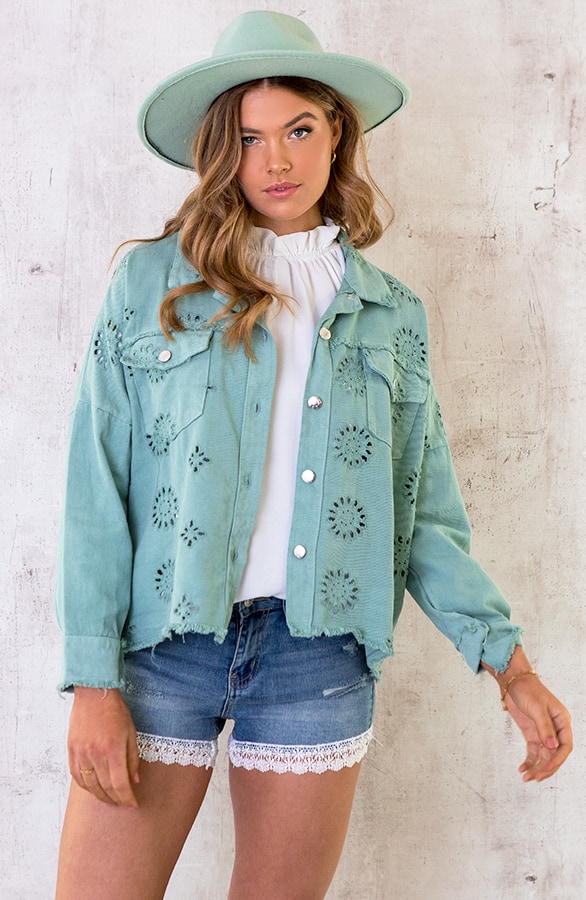 Denim Embroidery Jacket Mint – shoparchief