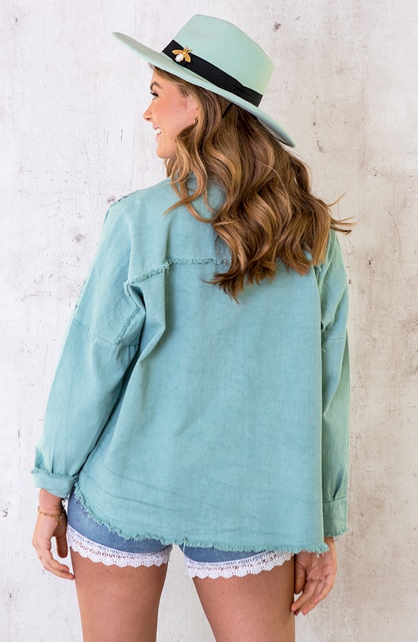 Denim Embroidery Jacket Mint – shoparchief, foto 2