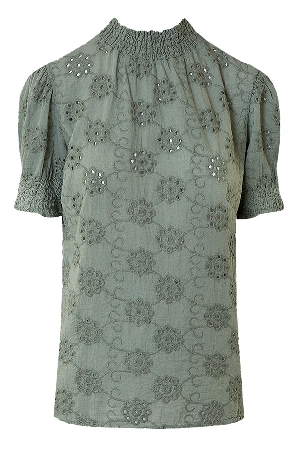 Embroidery Col Top Katoen Army – shoparchief