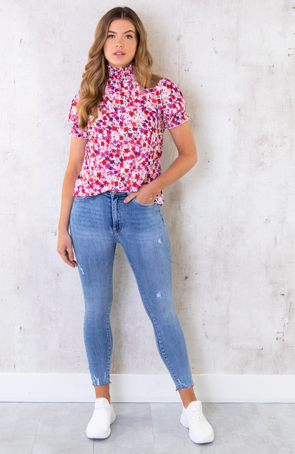 Floral Print Col Top Roze – shoparchief, foto 4