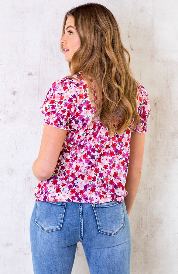 Floral Print Col Top Roze – shoparchief, foto 3