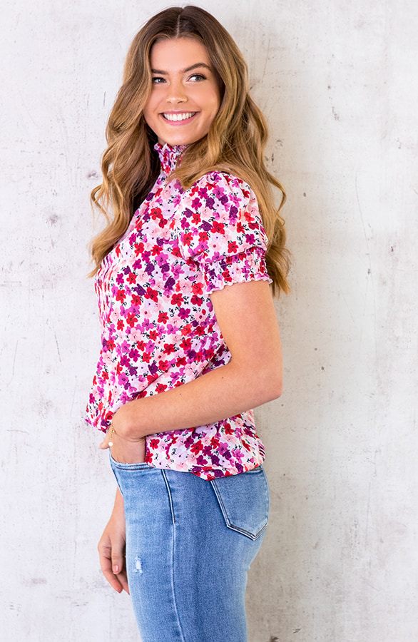 Floral Print Col Top Roze – shoparchief, foto 2