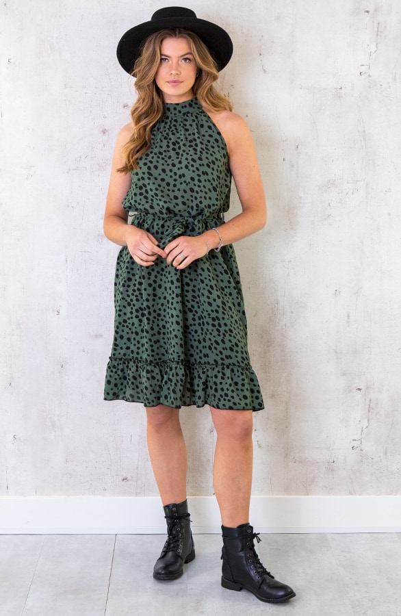 Halter Jurk Met Cheetahprint Army – shoparchief, foto 3