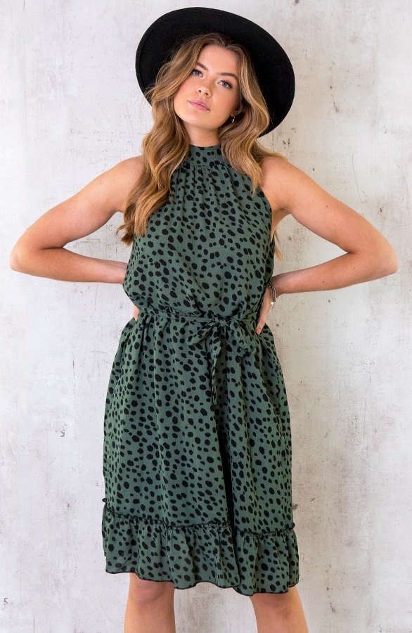 Halter Jurk Met Cheetahprint Army – shoparchief