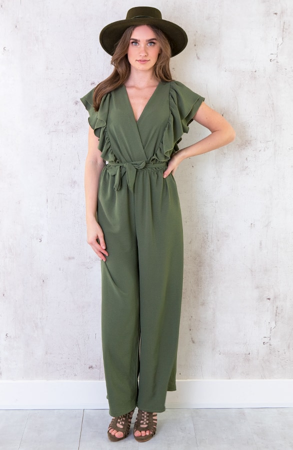 Jumpsuit Met Ruffle Mouwen Army – shoparchief, foto 2