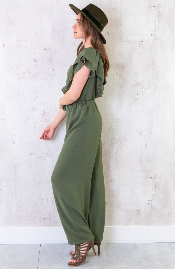 Jumpsuit Met Ruffle Mouwen Army – shoparchief, foto 4