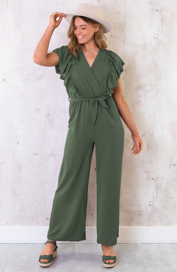 Jumpsuit Met Ruffle Mouwen Army – shoparchief