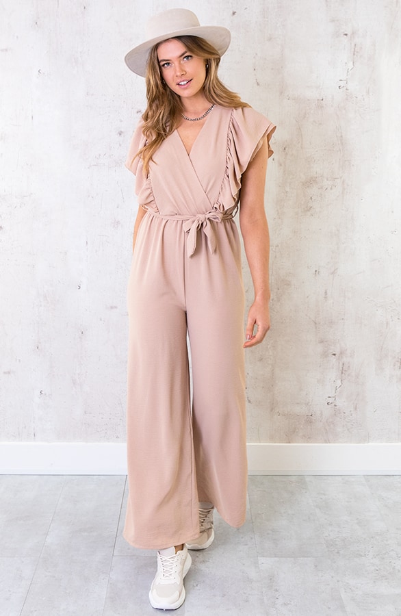 Jumpsuit Met Ruffle Mouwen Beige – shoparchief